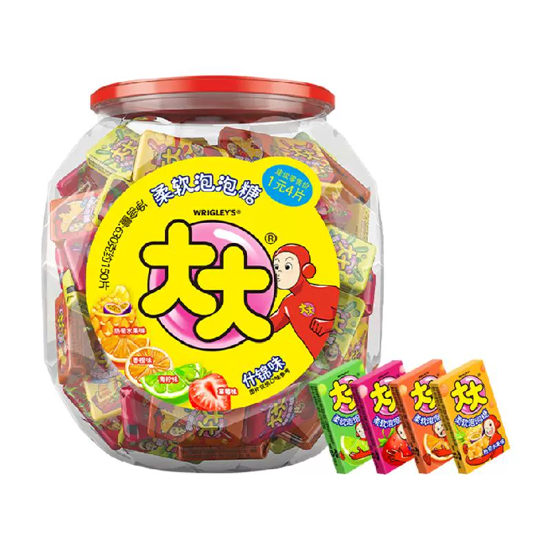 大大混合果味口香糖约150片630g*1桶儿童糖果小零食超人泡泡糖