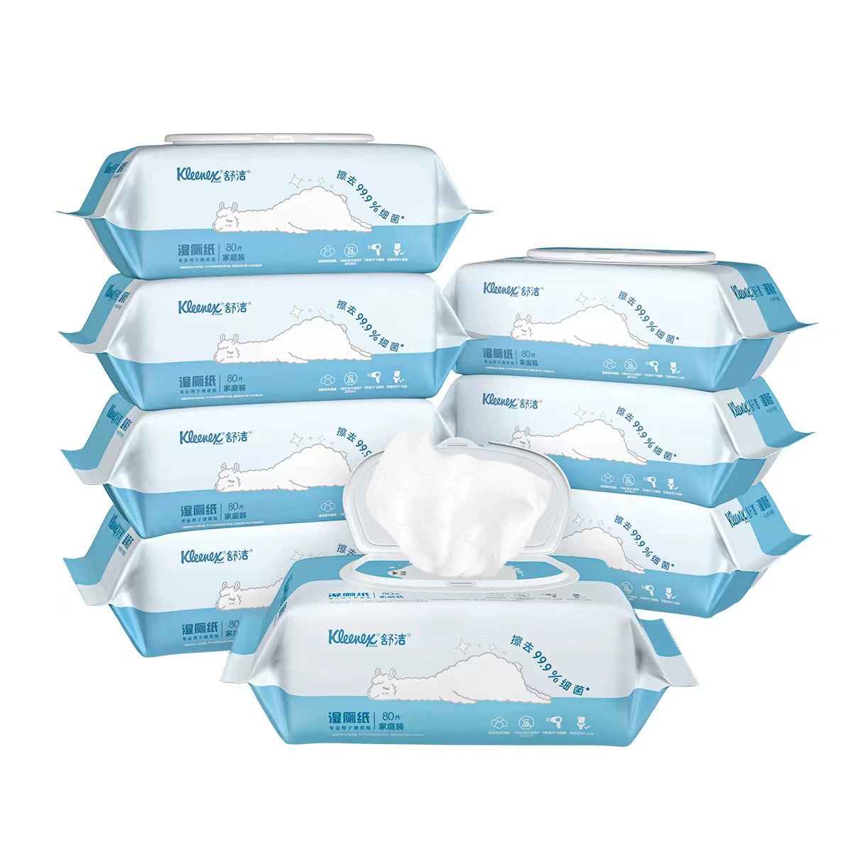 舒洁湿厕纸家庭实惠装80抽*8包洁厕湿巾擦屁股厕纸