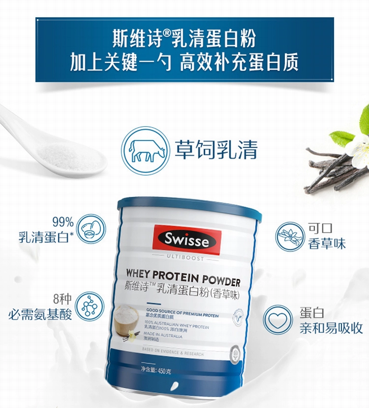 【原罐进口】Swisse斯维诗乳清蛋白粉香草味蛋白质粉进口乳清原料