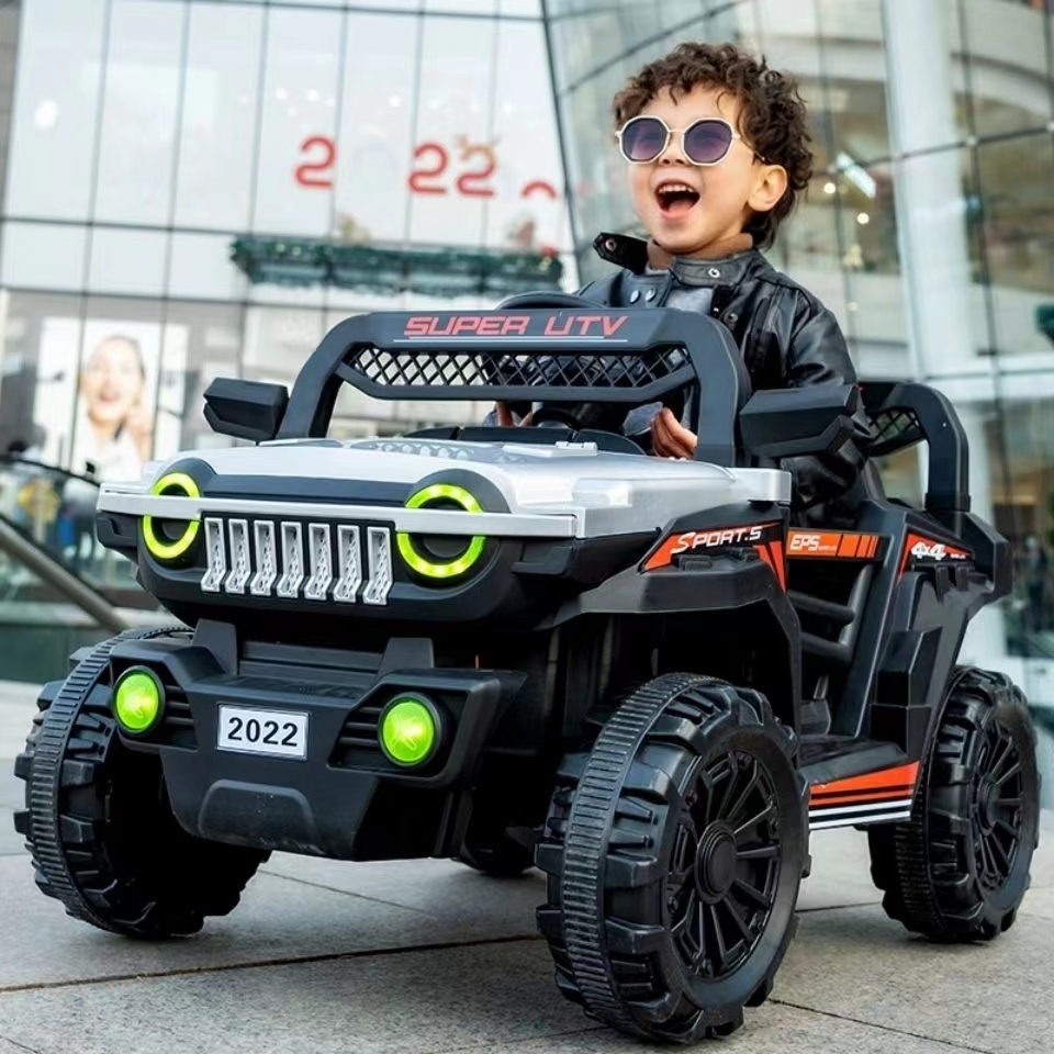 儿童电动车可坐人儿童汽车四轮越野车四驱遥控摇摆充电玩具车