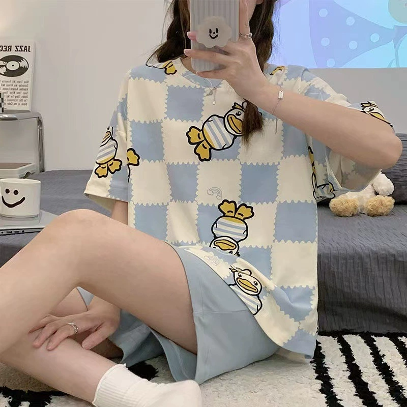 DW玲娜贝儿卡通圆领睡衣女短袖新款甜美家居服夏季两件套装
