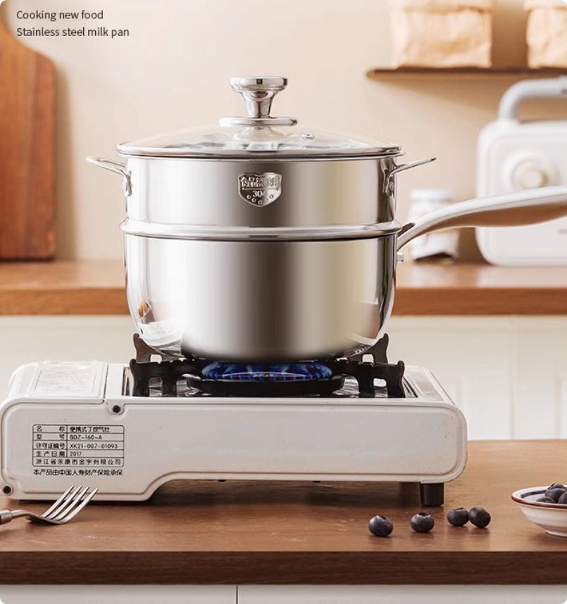 KRKN奶锅无涂层316L不锈钢加厚宝宝专用辅食锅婴儿煎煮一体雪平锅