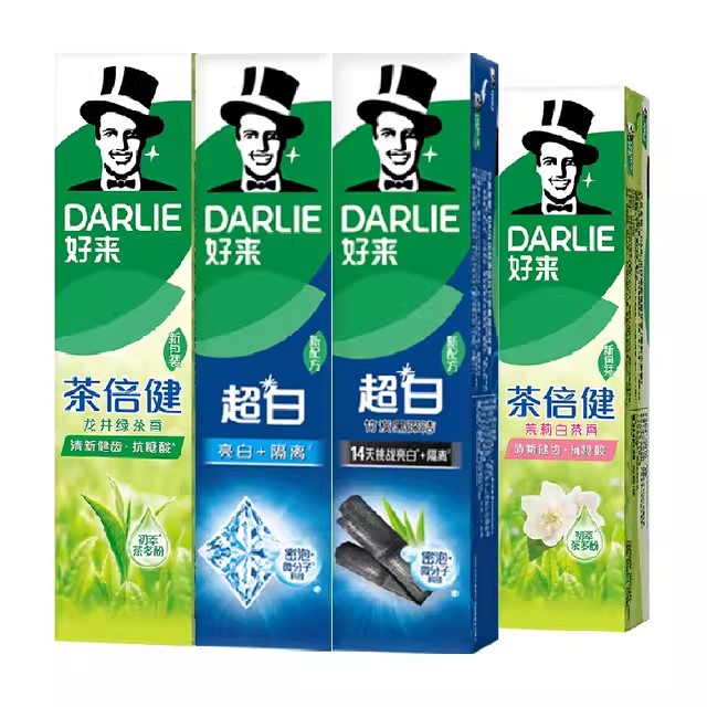 DARLIE好来牙膏超白茶家庭家用套装190g*4支洁齿清新亮齿