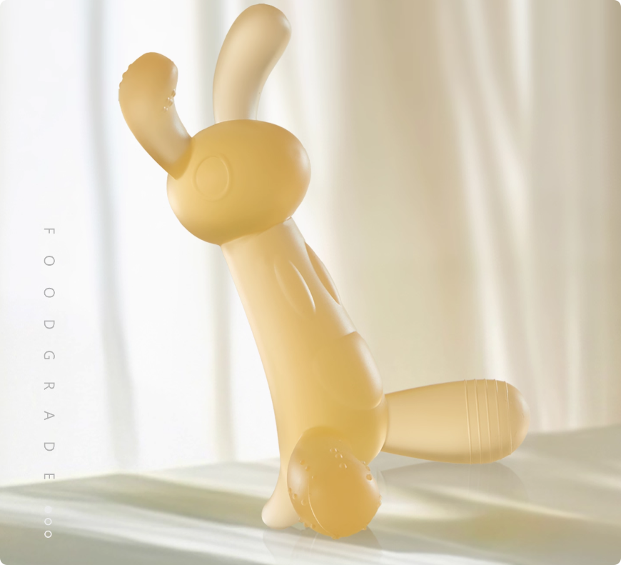 婴儿磨牙棒牙胶防吃手神器小月龄4个月5硅胶制作小兔子咬咬胶安抚