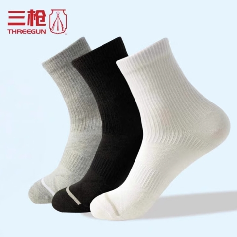 三枪袜子透气中短筒休闲秋冬季男款女款跑步吸汗商务运动款袜子