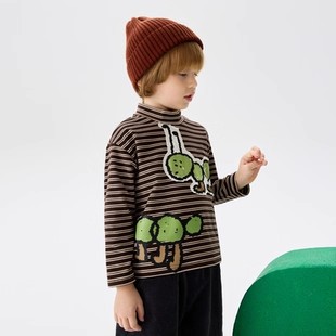 马拉丁童装儿童T恤25冬装新款男小童趣味印花半高领T恤