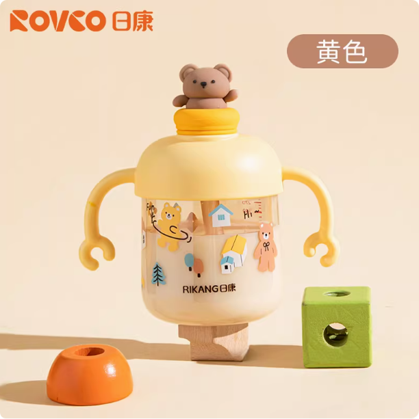 日康儿童牛奶杯微波炉可加热宝宝喝奶瓶1岁喝水杯刻度直饮吸管杯