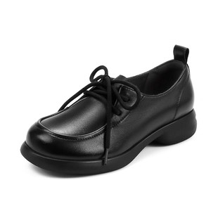 哈森系带乐福鞋春款经典黑色百搭日常通勤上班女鞋HWS250137