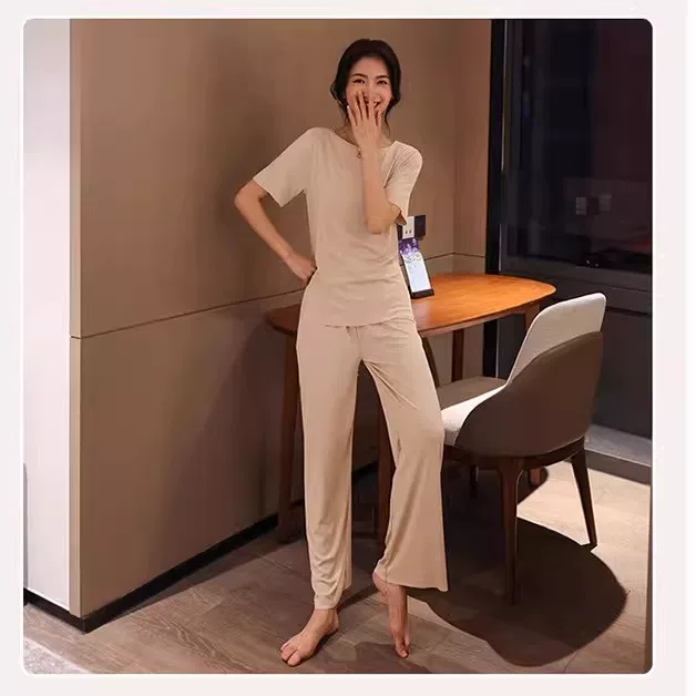 冰丝软软三件套短袖睡衣女可外穿2026年新款小清新休闲家居服V