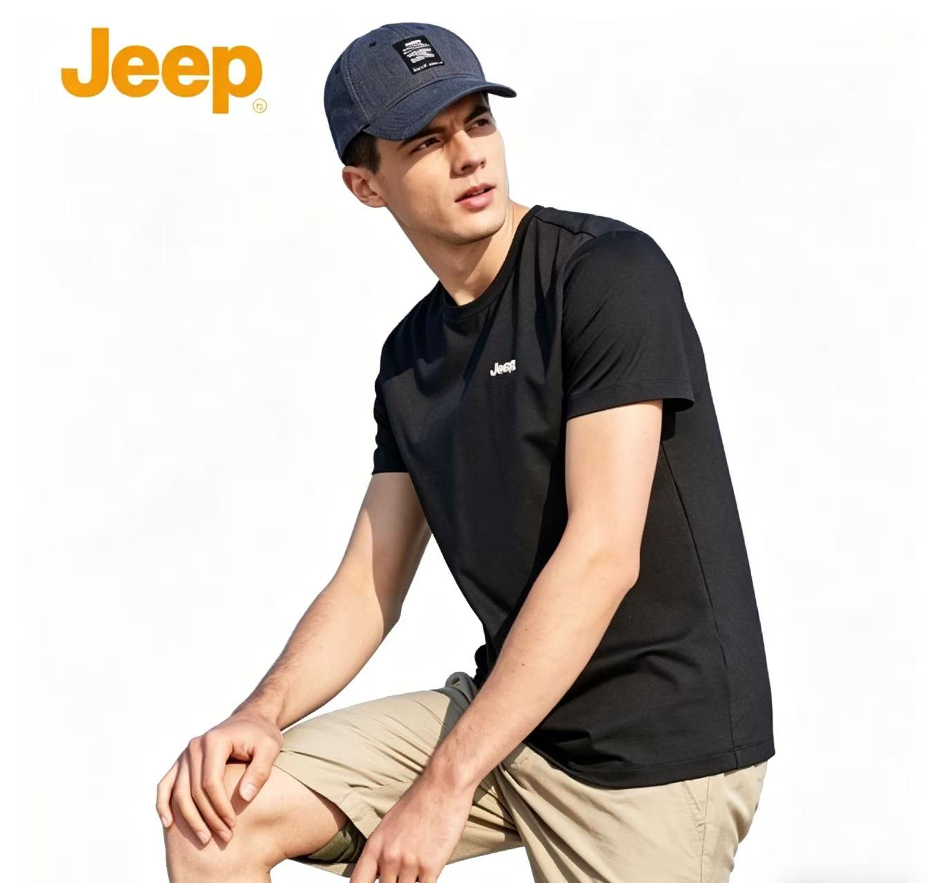 Jeep吉普夏季冰丝T恤2026男士户外速干透气短袖宽松休闲圆领半袖