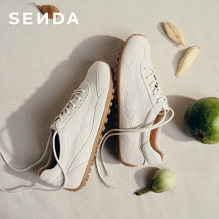 蔡文静同款森达奶皮德训鞋26年新款羊皮小白网面休闲鞋芭蕾运动鞋