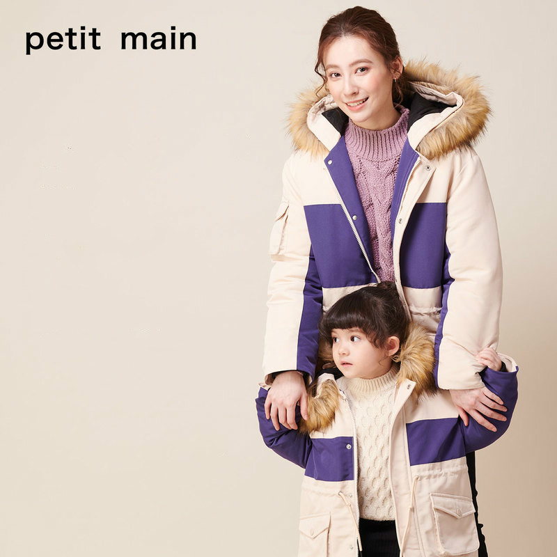 petitmain童装亲子羽绒服2020冬装新品母子羽绒外套中长款母女装