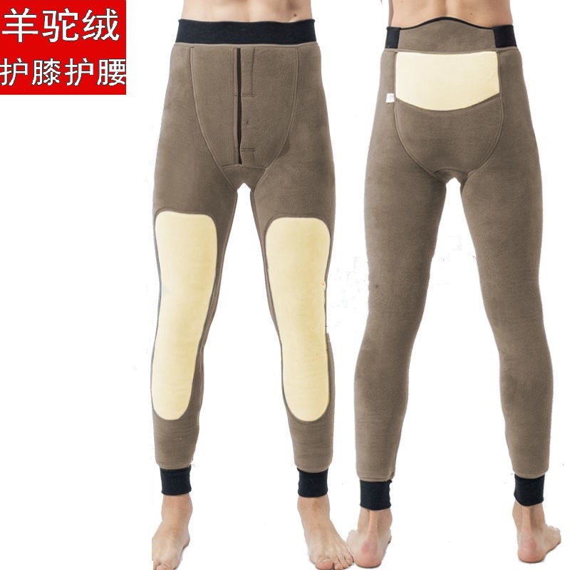 男士保暖裤加绒加厚护腰护膝弹力修身棉毛裤一体加绒高腰保暖裤男
