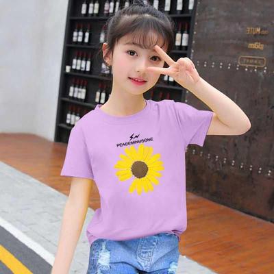 棉 女童纯棉短袖t恤女小孩子儿童衣服中大童夏装学生洋气上衣