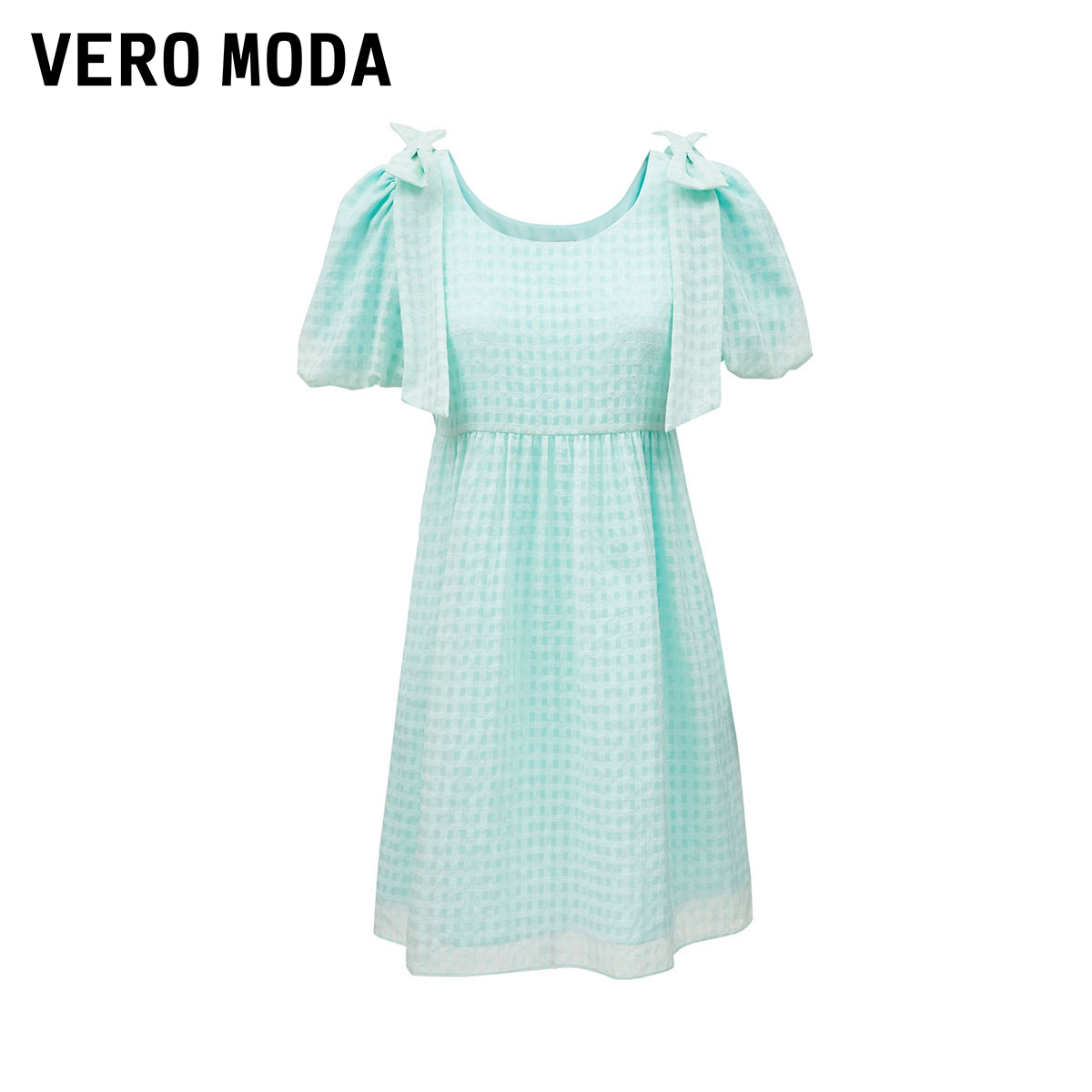 Vero Moda奥莱连衣裙子夏季新款肌理感短裙A字泡泡短袖优雅圆领女