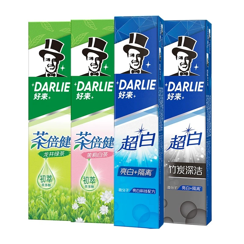 DARLIE好來(原黑人)牙膏超白茶家庭家用套裝190g*4支潔齒清新亮齒
