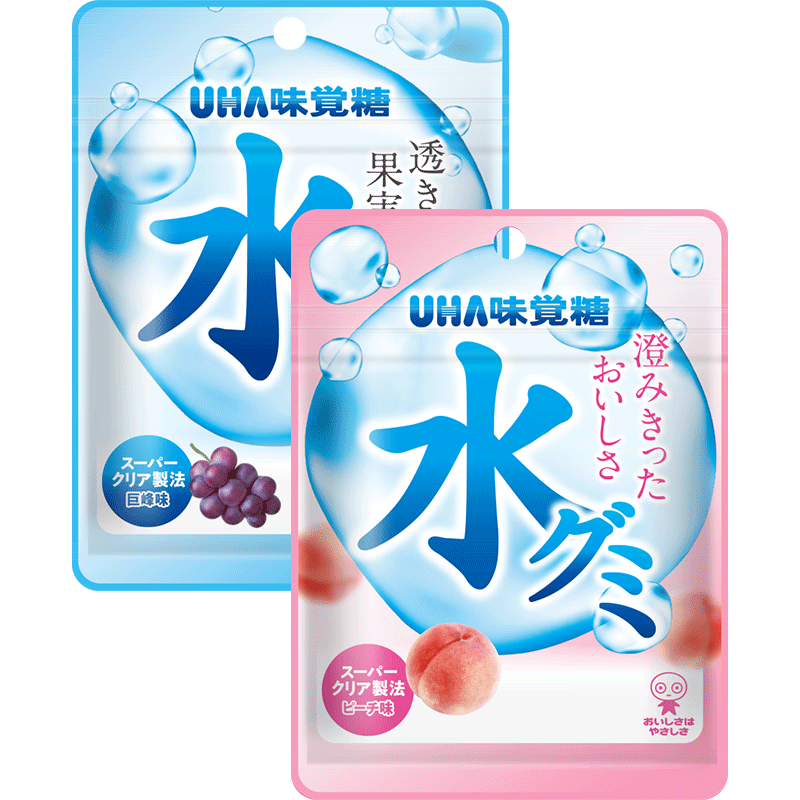 悠哈味覚糖进口UHA水滴糖水果汁透明软糖巨峰桃子味4包零食喜糖
