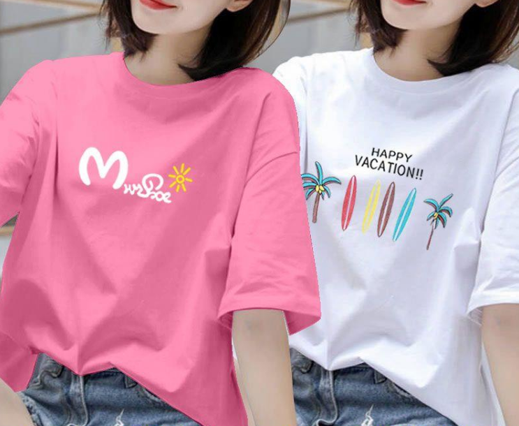 100%纯棉单/两件装短袖t恤女夏2020新款韩版大码学生宽松体恤上衣