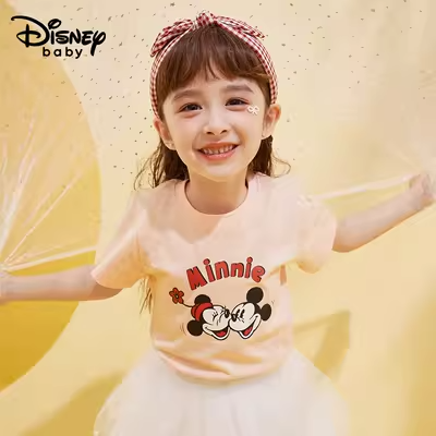 迪士尼女童t恤儿童短袖纯棉2023新款夏装宝宝半袖洋气女孩儿童装