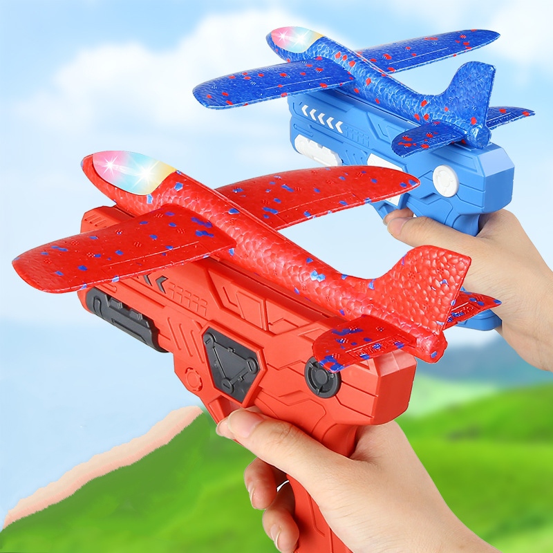 弹射飞机枪男孩闪光泡沫抛回旋飞机儿童亲子互动户外玩具