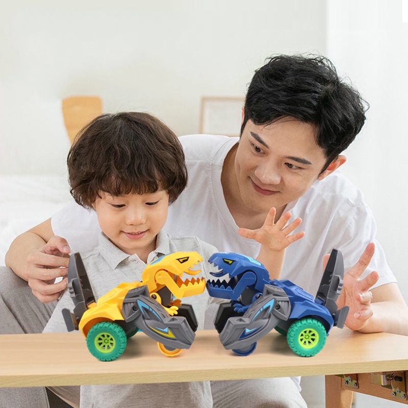 撞击变形恐龙玩具车儿童惯性小汽车耐摔可旋转赛车男孩玩具车礼物