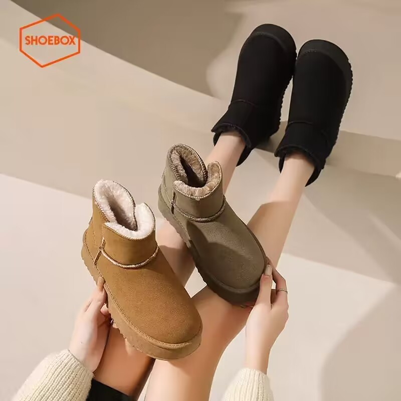 达芙妮旗下鞋柜雪地靴女2023新款厚底增高加绒加厚防滑保暖面包鞋