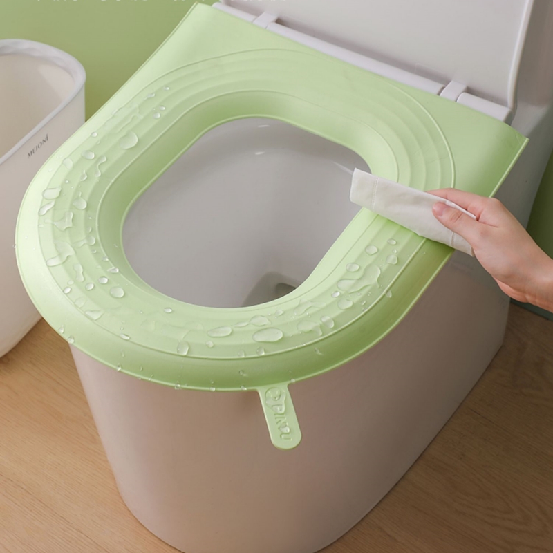 DH洗手間防水馬桶墊2個全覆寫家用粘貼式可水洗馬桶坐墊矽膠坐便