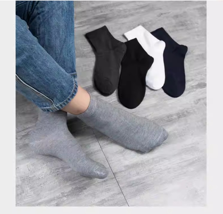 南極人襪子男士中筒純棉吸汗透氣薄款短襪春夏季長襪黑色商務男襪