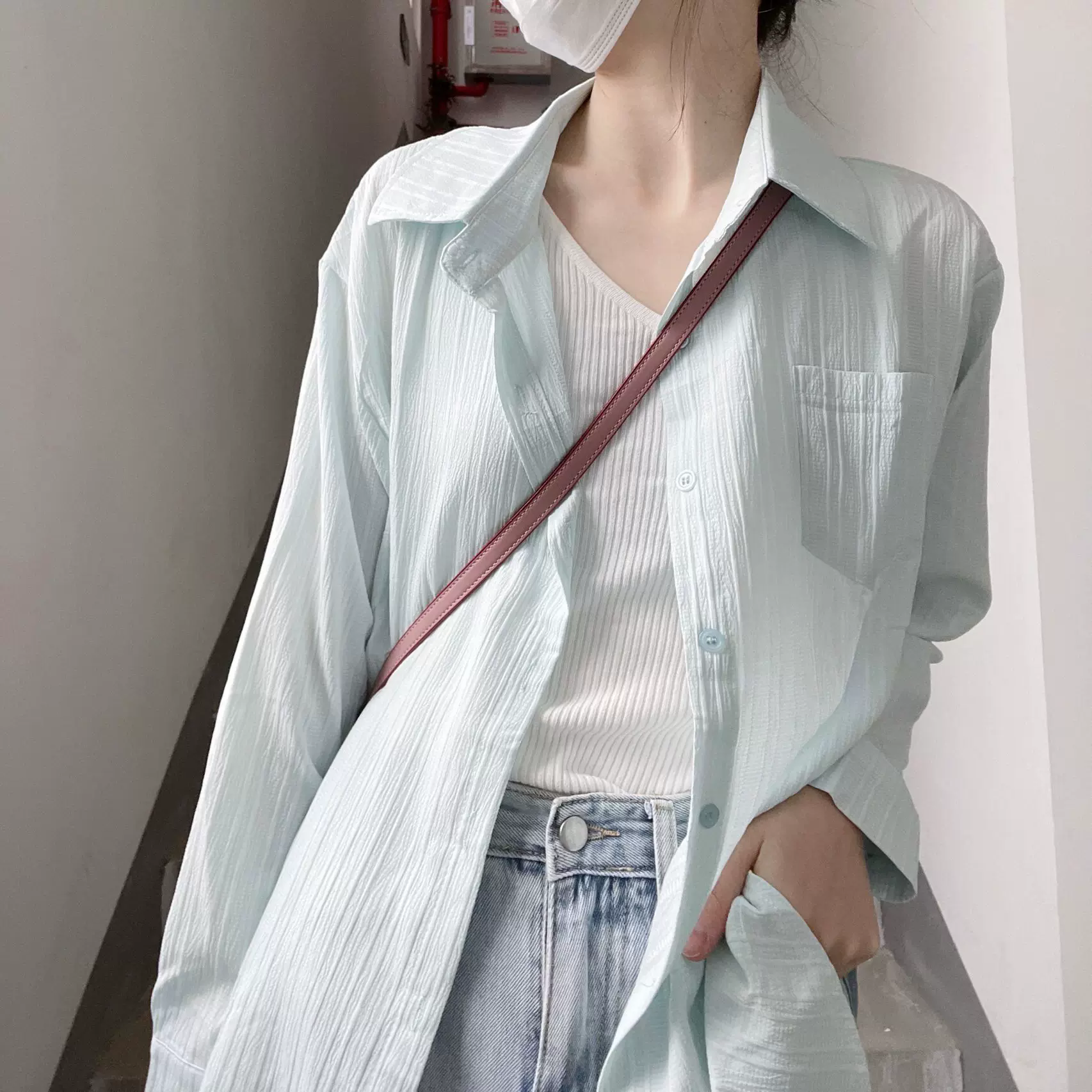 BN设计感小众上衣2024年新款韩系衬衣甜美别致独特纯色衬衫女ins