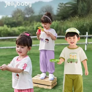 【蜜蜂心愿社】杰里贝比女童夏季套装儿童运动宝宝短袖男宝宝夏装
