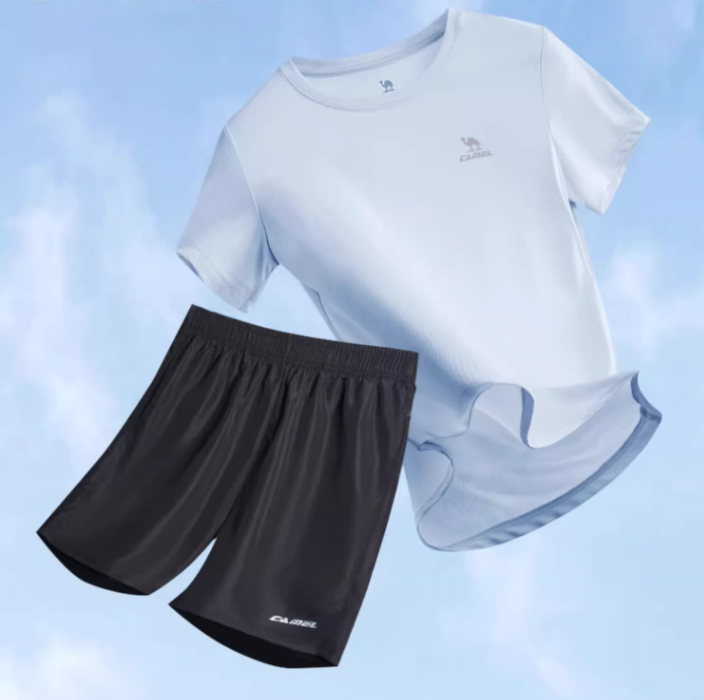 骆驼运动套装男女2024夏季情侣速干T恤短裤健身跑步篮球两件套
