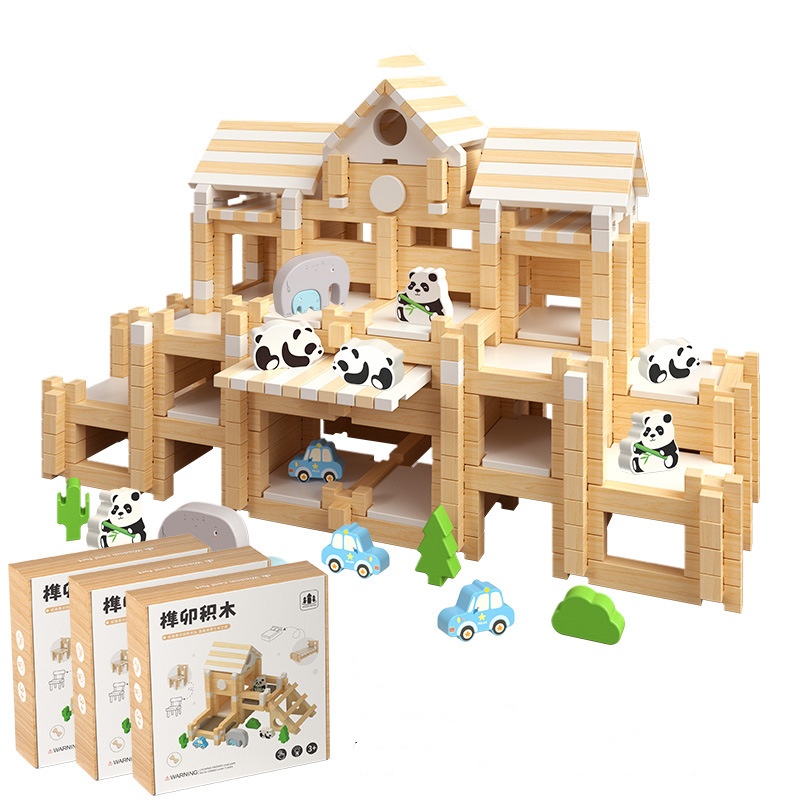 鲁班榫卯积木儿童早教益智力动手拼搭小小建筑师拼装建构木质玩具