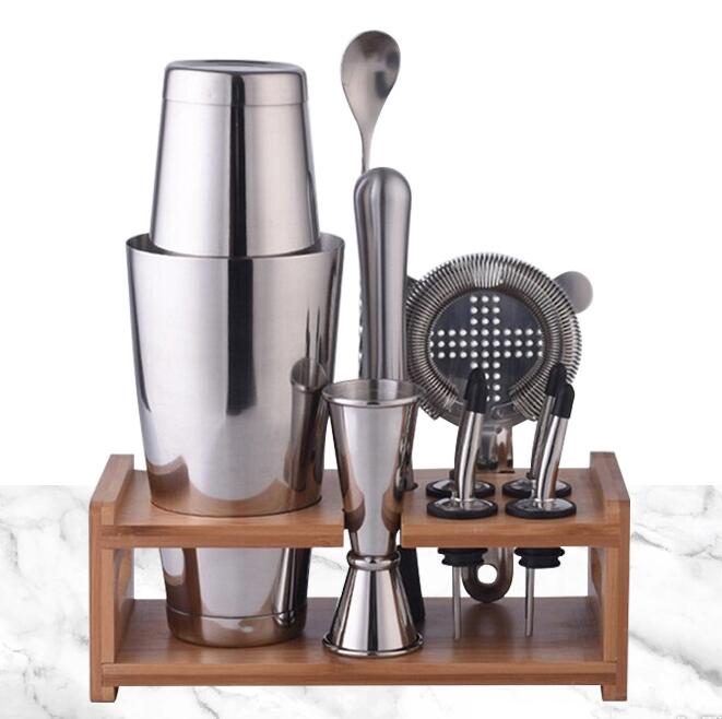 狮晟不锈钢调酒器鸡尾酒雪克壶摇杯摇酒器收纳架波士顿调酒器套装