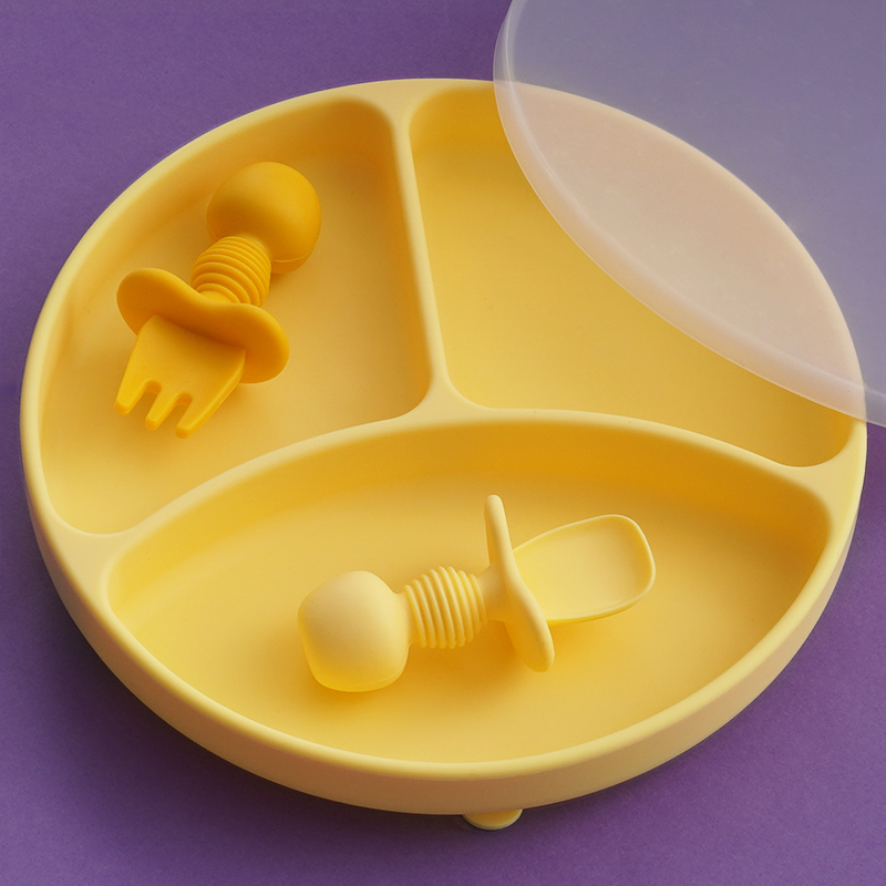 棉次元宝宝餐盘硅胶吸盘式分格餐具套装