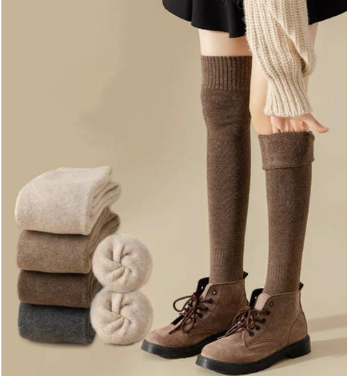 袜子女秋冬季加绒加厚保暖毛圈男女士袜子中筒袜厚袜子大C长筒袜