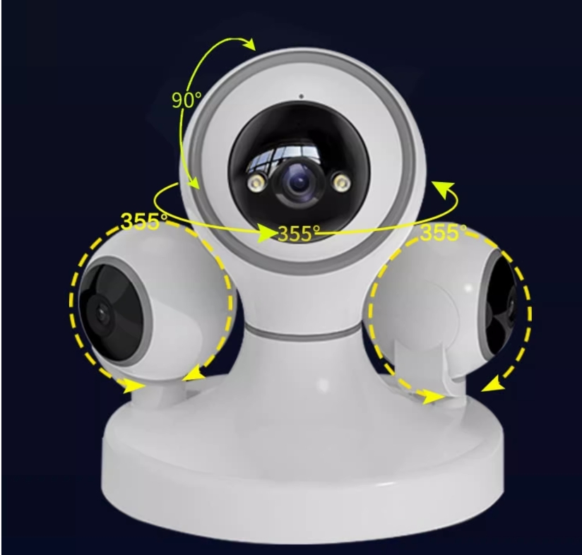 三目摄像头360度无死角家用手机远程室内高清夜视WIFI无线监控器